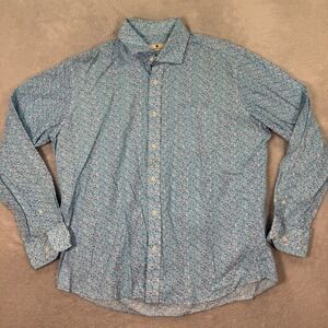 Southern Pines Mens XL Blue Floral Print Long Sleeve Button Down Shirt Cotton